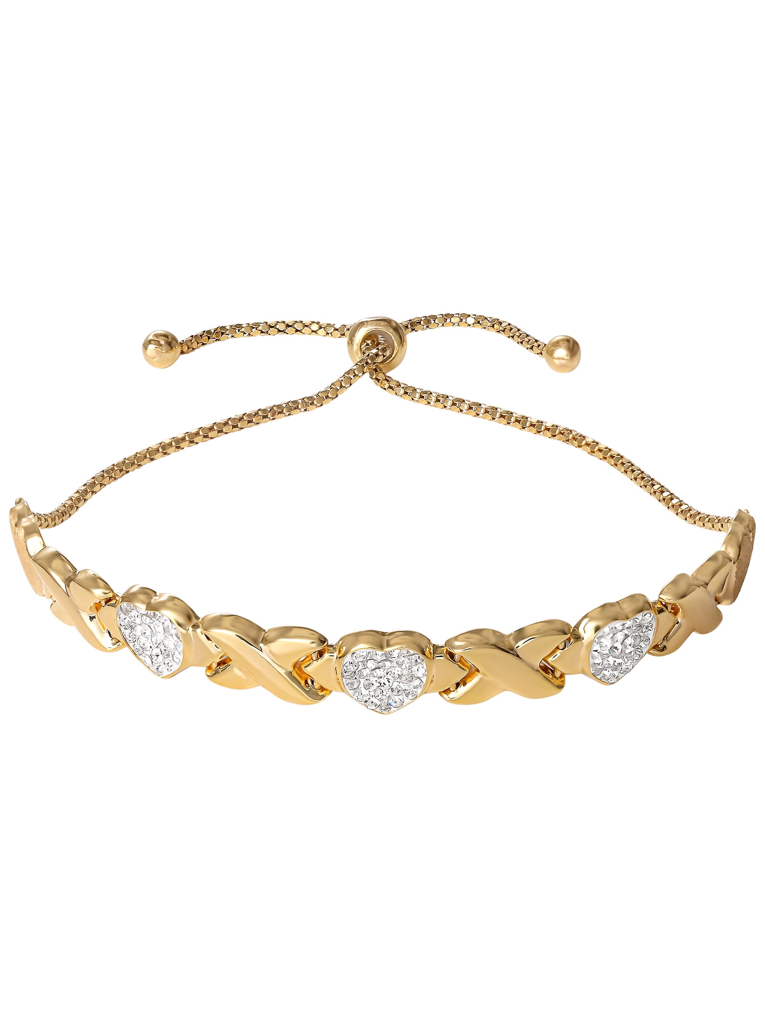 Brilliance Women's Jewelry Gold Plated Sterling Silver Crystal Hugs & Kisses Lariat Bracelet