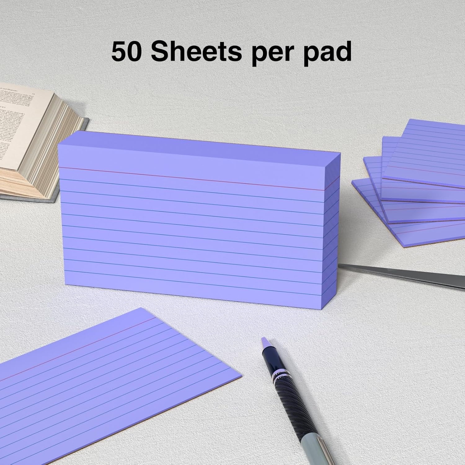 Topboutique Index Cards 3"x5" Lined Index Cards Flash Cards Ruled Note Cards Ruled Study Cards for Learning Note Taking and Studying for Home and Office Use,Purple,4 Packs(Total 200 Sheets)