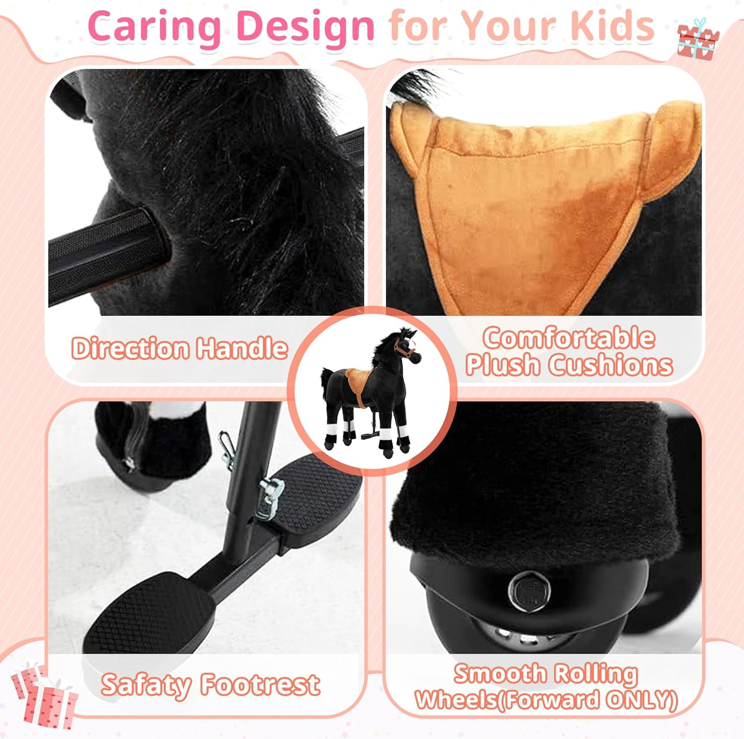 DEYGIA Ride on Horse for Big Kids Horse Ride on Toy, Riding Horse Pony Rider Mechanical Walking Action Plush Animal for 6 Years to Adult, No Battery or Electricity, Giddy up, Max Load 187LBS