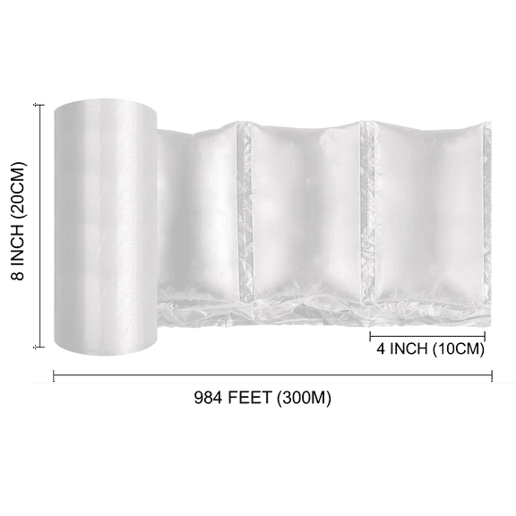 VIECAM Air Pillow Cushion Film Roll for Bubble Wrap Packaging 3000pc 984ft x 4" x 8" (300m x 10cm x 20cm)