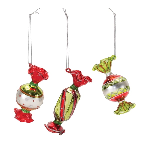 Melrose Glittered Wrapped Candy Glass Christmas Ornaments - 3.75" - Set of 12