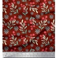 thumbnail image 1 of Soimoi Red Heavy Satin Fabric Snowflake & Red Berries Fruits Printed Fabric 1 Yard 54 Inch Wide, 1 of 3
