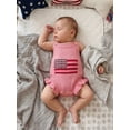 thumbnail image 5 of Cenuakty Baby 0-24M Girl 4th of July Romper Letter Wavy Stripe Embroidered Ruffled Trim Square Neck Sleeveless Newborn Jumpsuit, 5 of 9