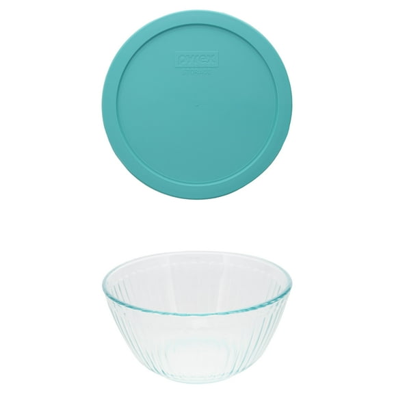Pyrex 7402 6-Cup Sculpted Glass Mixing Bowl and 7402-PC 6/7-Cup Sea Glass Lid