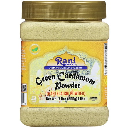 Rani Green Cardamom Pods Powder, Ground with Green Husks (Hari Elachi) 17.5oz (1.1lbs) 500g PET Jar ~ All Natural | Vegan | Gluten Friendly | NON-GMO | Kosher | Product of India