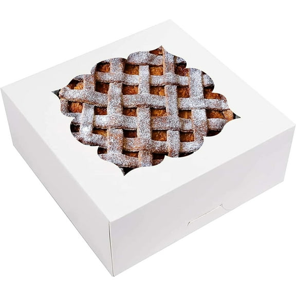 20 Pack Pie Boxes 10x10x3inch Bakery Boxes with Window Dessert Pastry Box for Pies,Cheesecakes and Chocolate Covered Strawberries (White)
