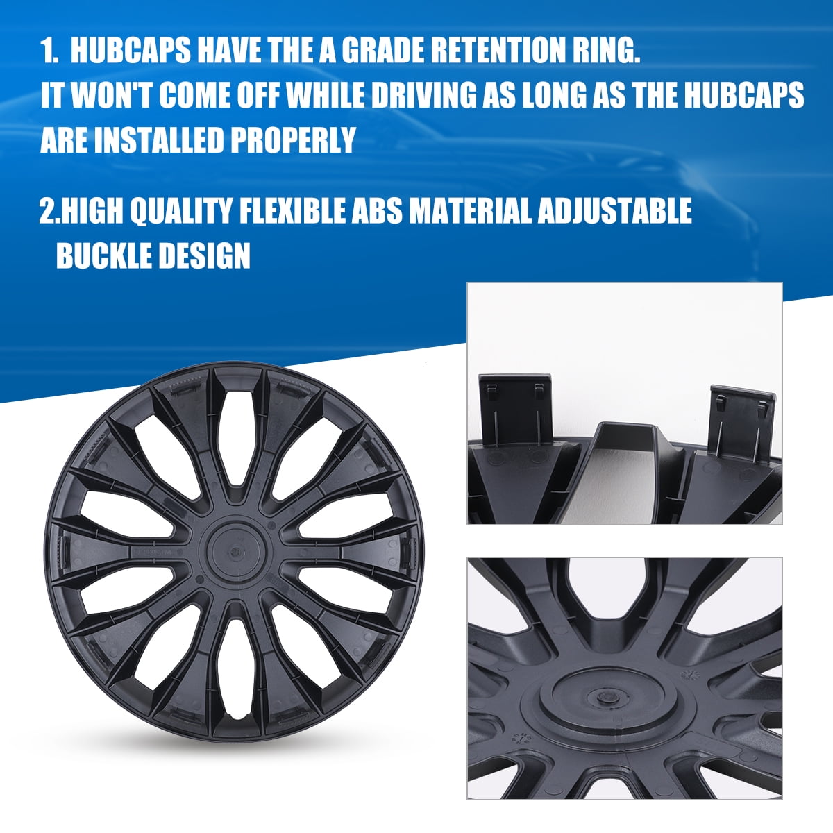 (4-Pack) 14" Universal Wheel Rims Cover Hubcaps Snap-On ABS Hub Caps for Car,Truck,SUV（14-inch，Matte Black）