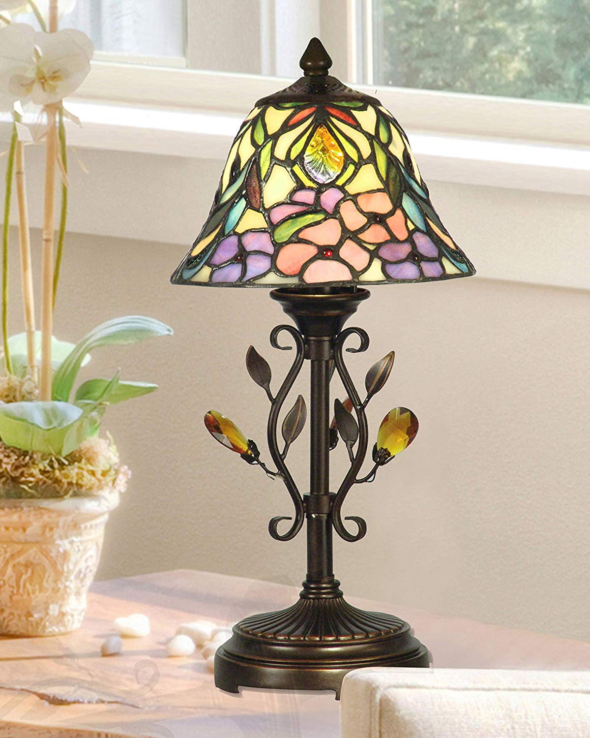 Crystal Peony Tiffany Accent Table Lamp Walmart Com Walmart Com