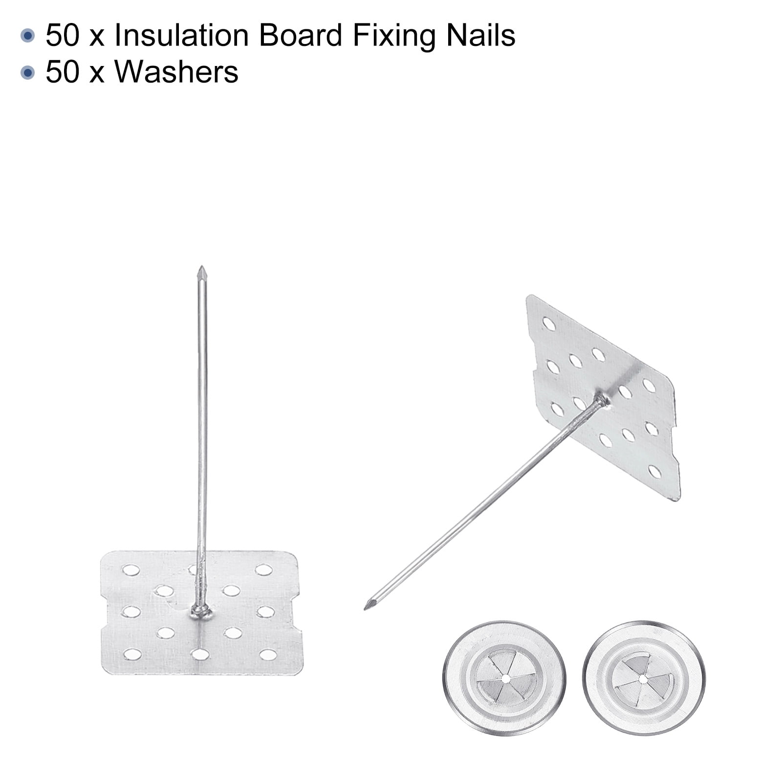 60mm Perforated Insulation Pins with Round Washer,50 Sets 2in Insulating Nails Wall Plug for Fixing Foam Boards to Wall or Ceiling