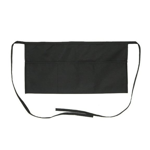 OFFIGAM server apron short Black Polyester Three Pockets Comfortable Fit for Restaurant 1Set