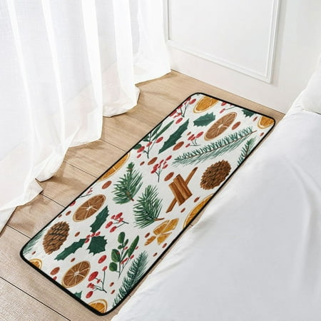 39x20 Inch Non-Slip Floor Mat Hallway Runner Rug Entrance Floor Mat Runner for Kitchen and Living Room Christmas Spices and Holly Leaves