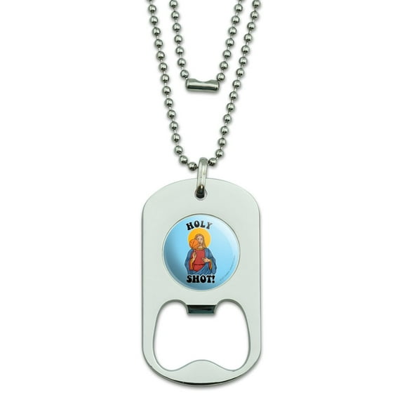 Holy Shot Basketball Jesus Funny Humor Military Dog Tag Bottle Opener Pendant