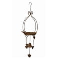 thumbnail image 2 of Vintage Brown Wrought Iron Bird Feeder, Hanging Tray Feeder with Bell & Leaves, Weatherproof Garden Ornament, 2 of 6