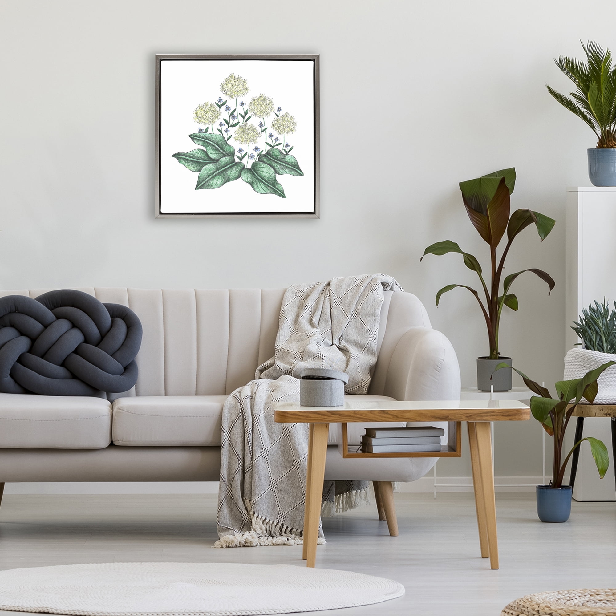 Hello Wildflower Vintage Sketch Gray Framed Floater Canvas Wall Art, design by Cecilia Battaini
