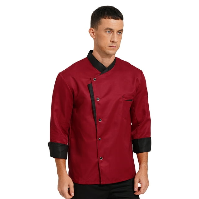 Manyakai Chef Work Uniform Mens Womens Long Sleeve Chef Jacket Coat for Kitchen Restaurant Hotel Work Burgundy L