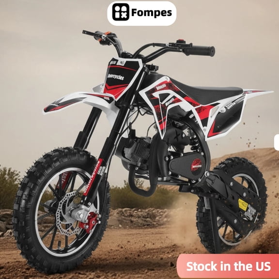 Fompes Dirt Bike, 49cc 2-Stroke Gas Mini Bike for Kids Off Road Mini Motorcycle with Front Fork and Shock Absorption, Up to 25Mph, Black