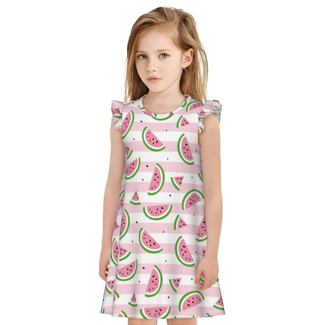 Vsdgher Chemises de Nuit Melon D\'eau pour Filles Manches Courtes à Volants Robe de Nuit Pyjama pour Fête Pyjama-Grand