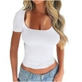 thumbnail image 6 of Jalioing Women's Crop Tops Summer Slim Short Sleeve Scoop Neck Fashion Tee Solid Color Basic Shirts Trendy, 6 of 7