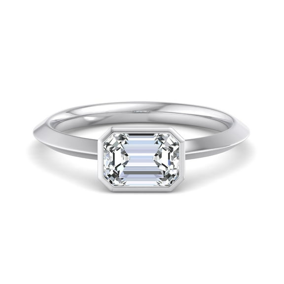 Empire Jewelry East West Solitaire Engagement Wedding Bezel Set Diamond Ring - 2.5 Ct Emerald Cut Moissanite - 14K White Gold Plated Stylish Ring for Her - Ideal for Engagement
