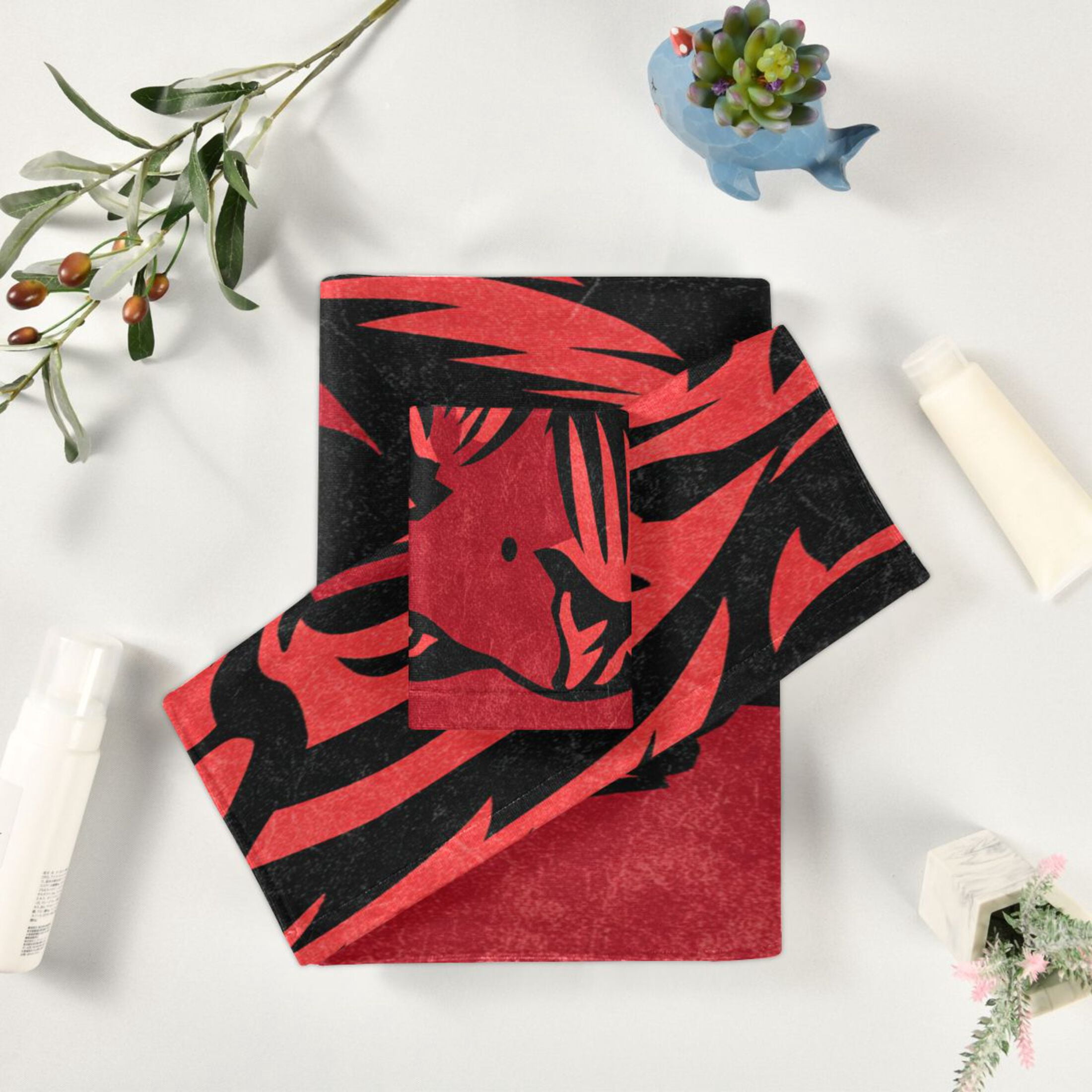 3 Pack Towel Set - Bath Towel, Hand Towel & Washcloth for Daily Household Use Graphic Tiger Head Pattern