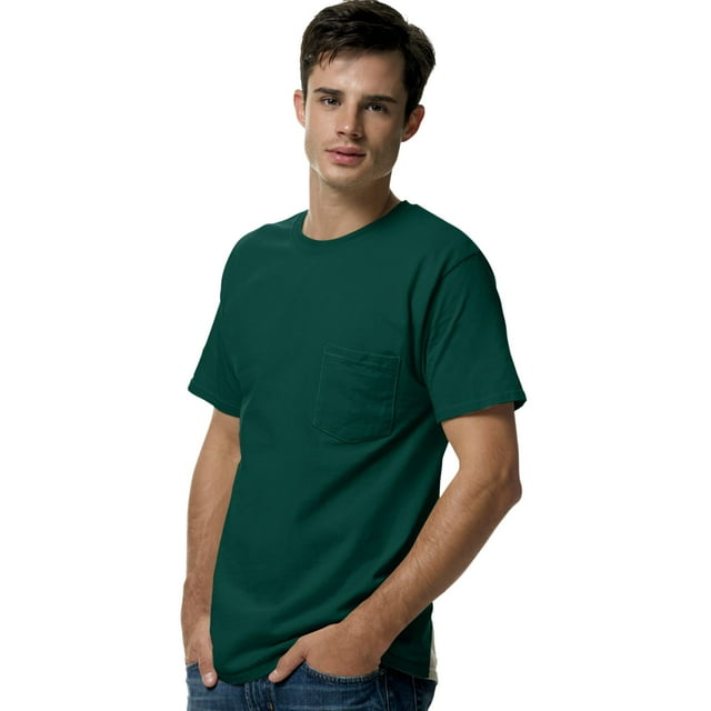 Hanes T-Shirt à Poche pour Hommes Sans Étiquette, s, Vert Forêt Profond