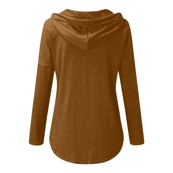Women's Long Sleeve Hoodies V-Neck Solid Color Casual Pullover Loose-Fit Sweatshirts Tops