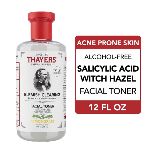 THAYERS Blemish Clearing Salicylic Acid Toner, Acne Treatment Face Toner with 2% Salicylic Acid, Soothing and Non-Stripping Skin Care 12.0 fl. oz.