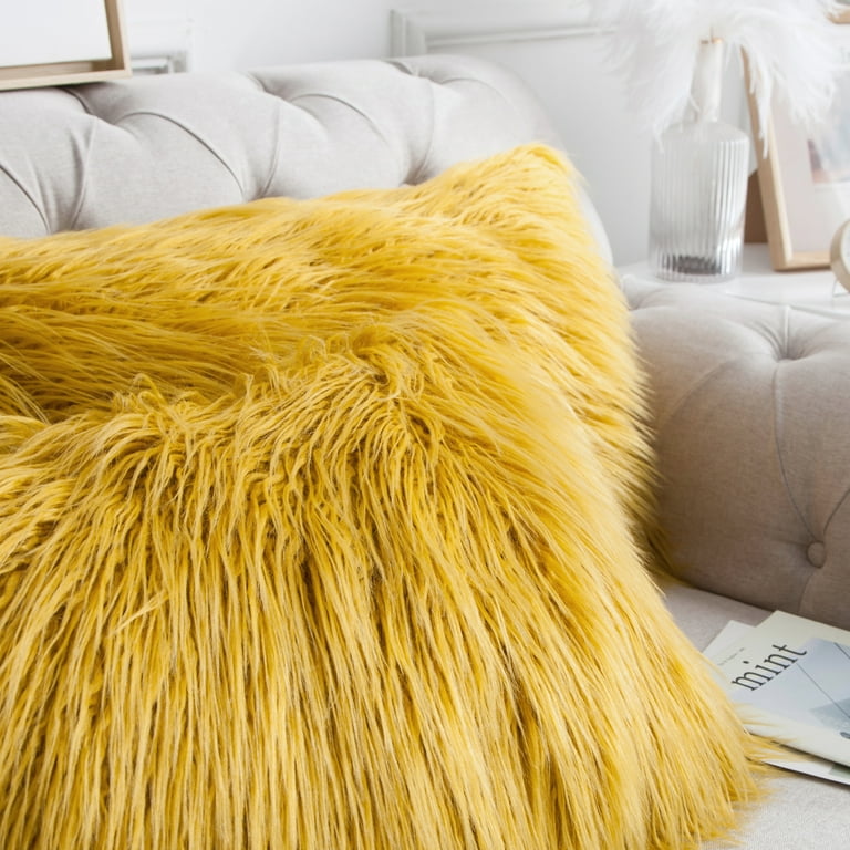Yellow fuzzy throw pillows hotsell