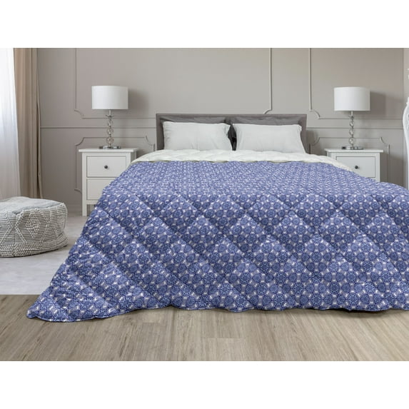 Indigo Down Alternative Comforter, Abstract Grunge Watercolored Hand Drawn Image Shadow Tree Leaves, Microfiber Quilt for All Season, 5 Sizes, Dark Blue Purple, by Ambesonne