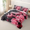 thumbnail image 3 of Erosebridal Spooky Skeleton Quilt Full, Hippie Peony Flower Full Bedspread Sets for Girls, Pink Black, 3-Piece 1 Coverlet and 2 Pillowcases, 3 of 7