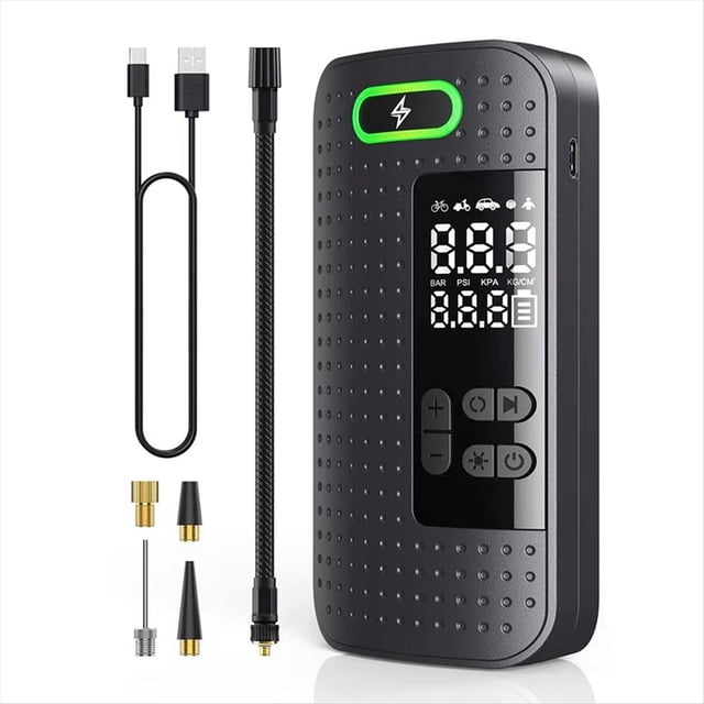 Portable Electrical Car Air Pump Wireless Tire Inflatable Pump Inflator Air Compressor Pump for Car Motorcycle Bicycle,1 * Car Inflator Pump 1 * USB Cable 4 * Gas Nozzles 1 * Inflator Tube,Black