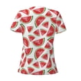 thumbnail image 3 of Goofa Hand Drawn Watermelon Pattern Womens Deep V Neck Low Cut Tops Casual Summer Short Sleeve Ribbed Knit T-Shirts-XX-Large, 3 of 5