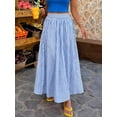 thumbnail image 5 of Multicolor 2 Womens Blue And White Striped Pleated Maxi Skirt Flowing A-Line Summer Vacation Skirt, 5 of 5