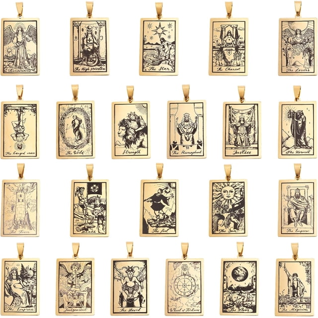 Dijes de Tarot de acero inoxidable a granel, colgantes de tarot de metal, amuleto rectangular, colgantes de adivinación arcana, amuletos mágicos vintage