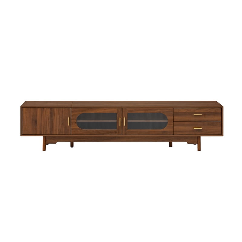 79-in TV Stand for TVs Up to 85", Storage Console Cabinet with Glass Doors & 2 Drawers, Entertainment Center with Cable Holes
