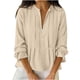 thumbnail image 1 of Tops de Manga Larga de las Mujeres de Color Sólido Casual con Detalle Del Botón Plisado, Blusa de Lino con Cuello en V para el Otoño Diario, 1 of 8