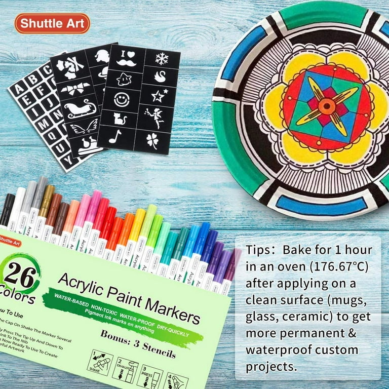 Paint Pens, Shuttle Art 26 Colors Acrylic Paint Markers, Low-Odor