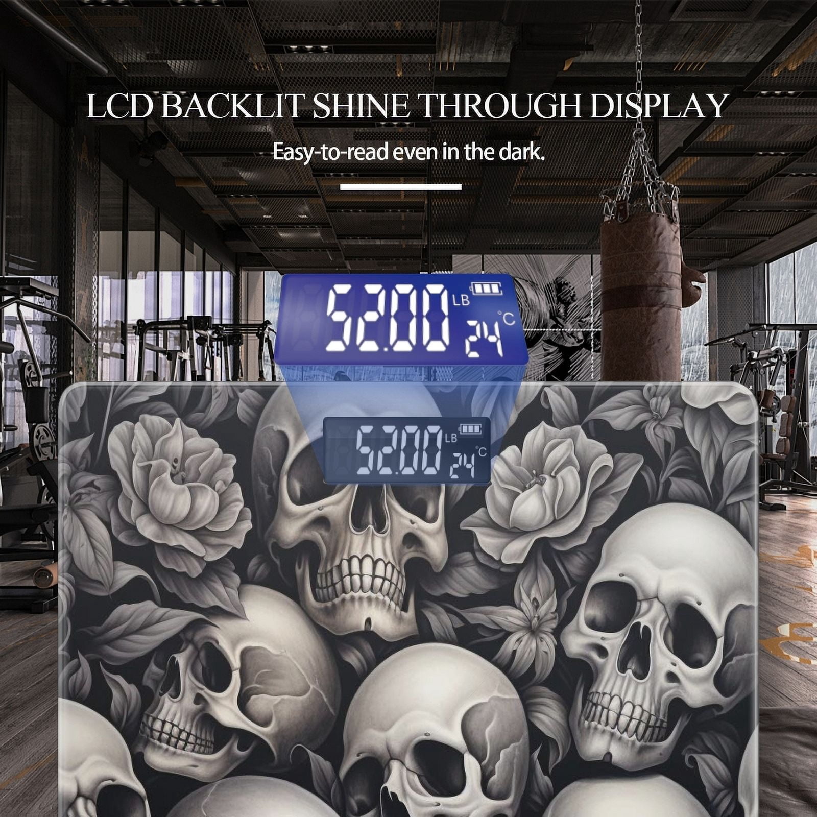 High Precision Body Weight Scale Smart Bathroom Scales with Large LCD Display(400lbs),Decorative for Bedroom-Skulls Stack Up Dark And Moody