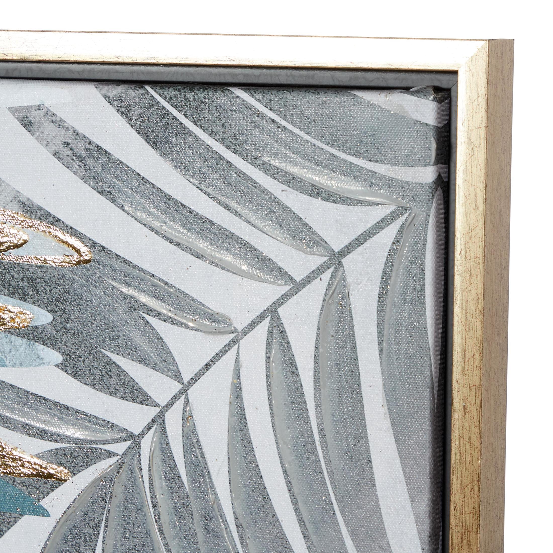 32" x 32" Tropical Leaf Framed Wall Art with Gold Frame, by DecMode