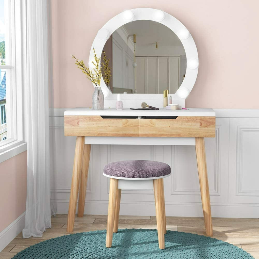 Tribesigns Vanity Set with Round Lighted Mirror, Makeup