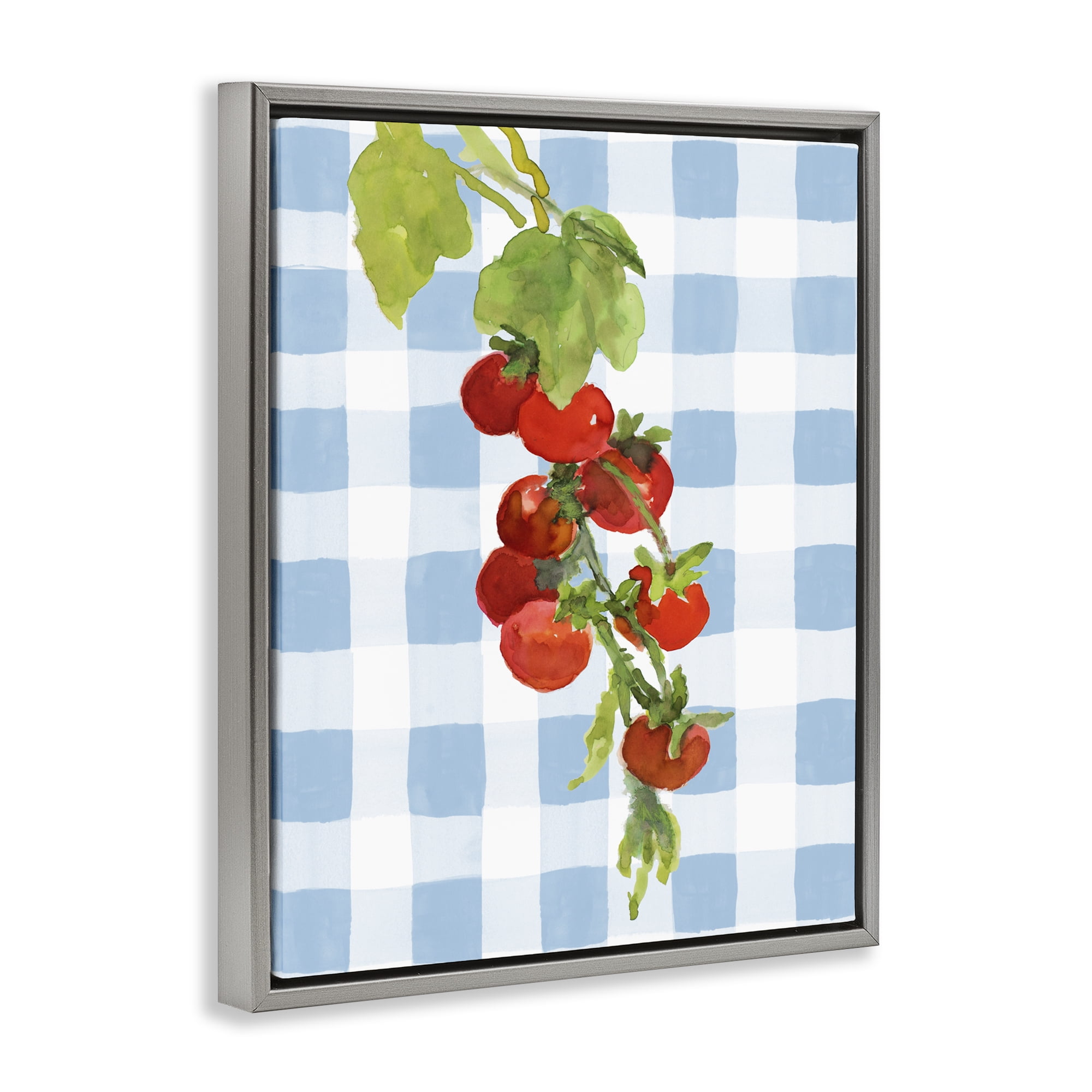 Stupell Industries Vine Ripe Tomatoes on Plaid Gray Framed Floater Canvas Wall Art, design by Lanie Loreth