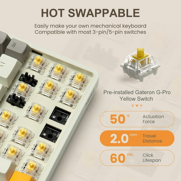 Switch　イエロー XIAOMI MIIIW Z680 68 Keys 65% Mechanical Keyboard Gateron G Pro