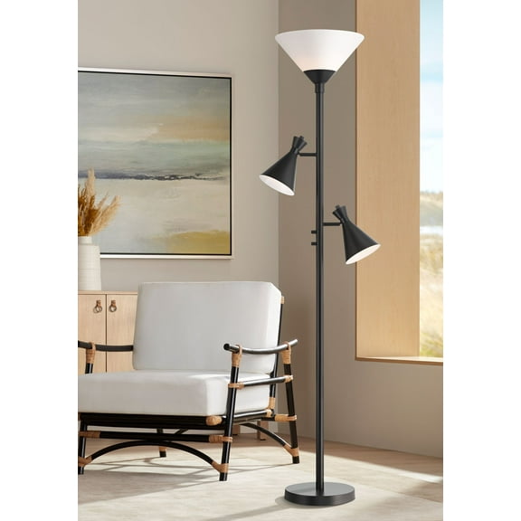 Possini Euro Design Ballard Modern 72" Tall Standing Floor Lamp Skinny Tree Torchiere with Side Lights Dimmable Black Metal