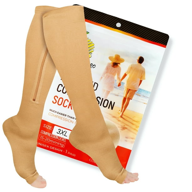 Zipper Compression Socks with Zip Guard Skin Protection & Open Toe