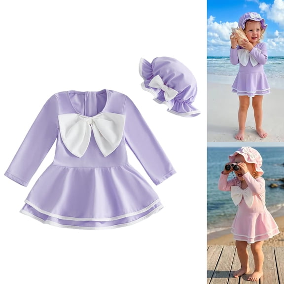 Girl Swimsuit 1 Piece Swimsuit Romper with Hat Girl Bathing Suit Baby Girl Beach Rash Guard Swimwear 6-12 Months