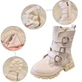 thumbnail image 7 of Girls Riding Boots Glitter Rhinestone Buckles Princess Dress Mid Calf Booties Fashion Lug Sole Chunky Heel Zipper Long Boots Beige 12.5 Little Kids, 7 of 7