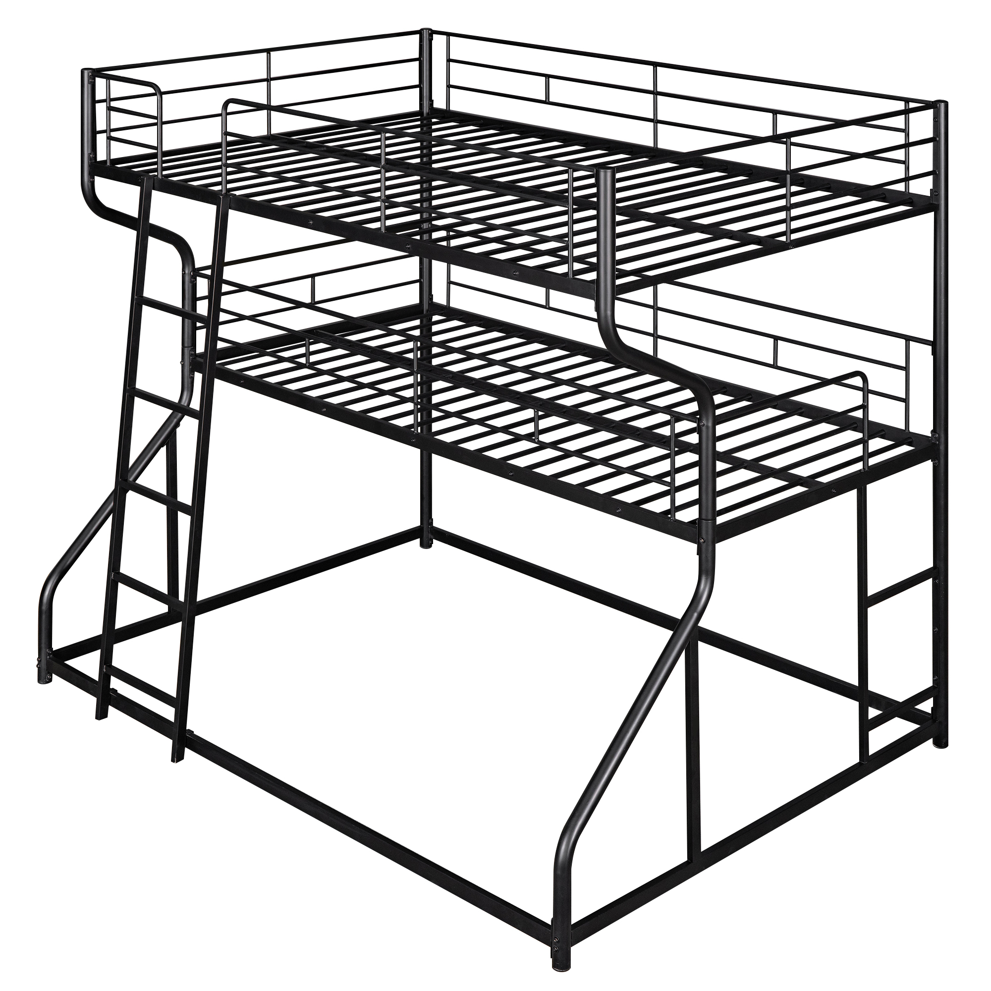 Full XL over Twin XL over Queen Size Triple Bunk Bed,Heavy Duty Metal Triple Bed for Kids,Black