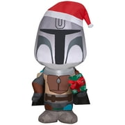Gemmy Christmas Airblown Inflatable Inflatable Mandalorian with Gift Box, 3.5 ft Tall, grey