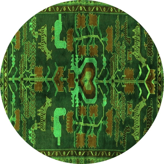 Ahgly Company Indoor Round Animal Green Traditional Area Rugs, 3' Round