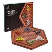 Yellow Mountain Imports Wooden AIF4Chinese Checkers Halma Board Game Set - 13.6-Inch - with 60 Colored Petal-Style Glass Marbles (16-Millimeter) - Classic Strategy Game